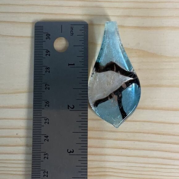 Art Glass Blue & Black Tear Drop Pendant - Picture 3 of 3